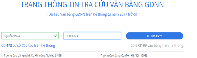 trang tra cứu thông tin văn bằng chính phủ
